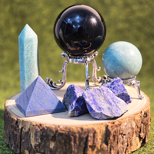 Crystal Grid Crystal Grid_Energy Booster_Obsidian_Blue Onyx_Amazonite_Lapis Lazuli_Crystal Ball_Water_Aroma Stone_Meditation_Pros_Cleansing_Healing_Spiritual_Energy_净化_疗愈_正_水晶阵_能量阵_黑曜石_蓝东陵_天河石_青金石_五行_水晶球_水_香薰石_扩香石